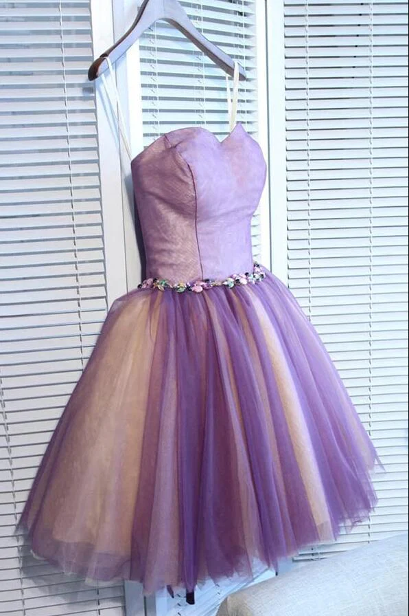 Cute Purple Sweetheart Tulle Pretty Homecoming Dresses, Short Prom Dress gh410