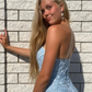 Sky Blue Mermaid Prom Dress With Slit gh694
