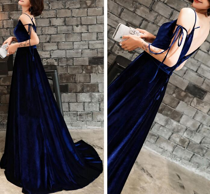 Beautiful Velvet Party Dress, Straps Long Prom Dress gh312