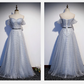 Light Grey Sweetheart Off Shoulder Long Party Dress, A-Line Tulle Prom Dress Evening Dress gh89