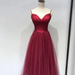 Beautiful Wine Red Straps Beaded Tea Length Wedding Party Dress, Prom Dress   gh589