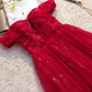 Beautiful Dark Red A-Line Off Shoulder Prom Gown, Wine Red Party Dress  gh402