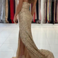 Gold Sequins Mermaid Prom Dress With Slit  gh684