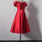 Jolie robe de soirée en satin rouge à épaules dénudées, robe de soirée rouge gh449