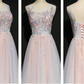 Light Pink Floral Tulle A-Line Prom Dress  Long Party Dress  gh401