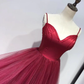 Beautiful Wine Red Straps Beaded Tea Length Wedding Party Dress, Prom Dress   gh589
