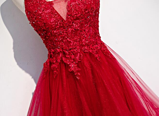 Robe de soirée longue à la mode en tulle et dentelle rouge, robe de bal longue gh277
