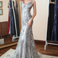 Silver V-Neck Mermaid Prom Dress With Appliques gh687