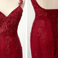 Charming Mermaid Lace Burgundy Prom Dress, Tulle Long Evening Dress gh431