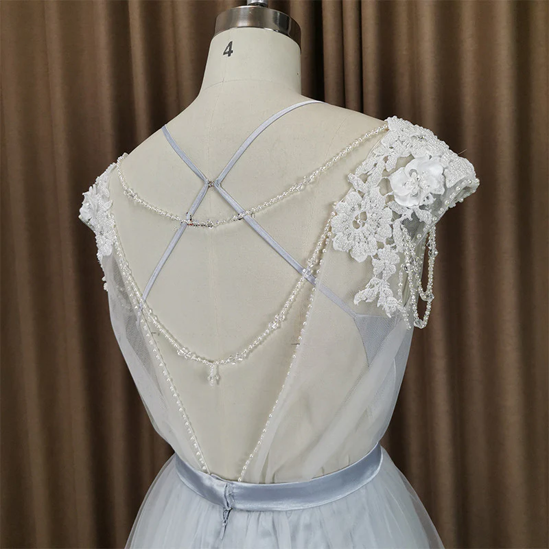 Belle robe de soirée longue en tulle gris clair, robe de soirée gris clair gh183