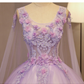 Bezauberndes langes Ballkleid mit Lavendel-Tüll-Blumen, Sweet 16 Gowns gh380