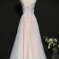 Light Pink Floral Tulle A-Line Prom Dress  Long Party Dress  gh401