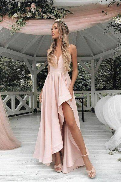 Spaghetti Straps Pink Prom Gown with Irregular Skirt,Prom Dress gh843