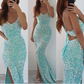 Spaghetti-Straps V-Neck Long Mermaid Prom Dress Split With Sequins  gh770