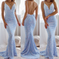 Spaghetti-Straps V-Neck Long Mermaid Prom Dress With Sequins  gh769