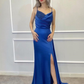 Spaghetti-Straps Beadings Long Mermaid Prom Dress Split With Ruffles  gh758