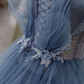 Wunderschönes blaues funkelndes Abendkleid aus Tüll mit Perlen, abgestuftes formelles Kleid mit Strass gh1001