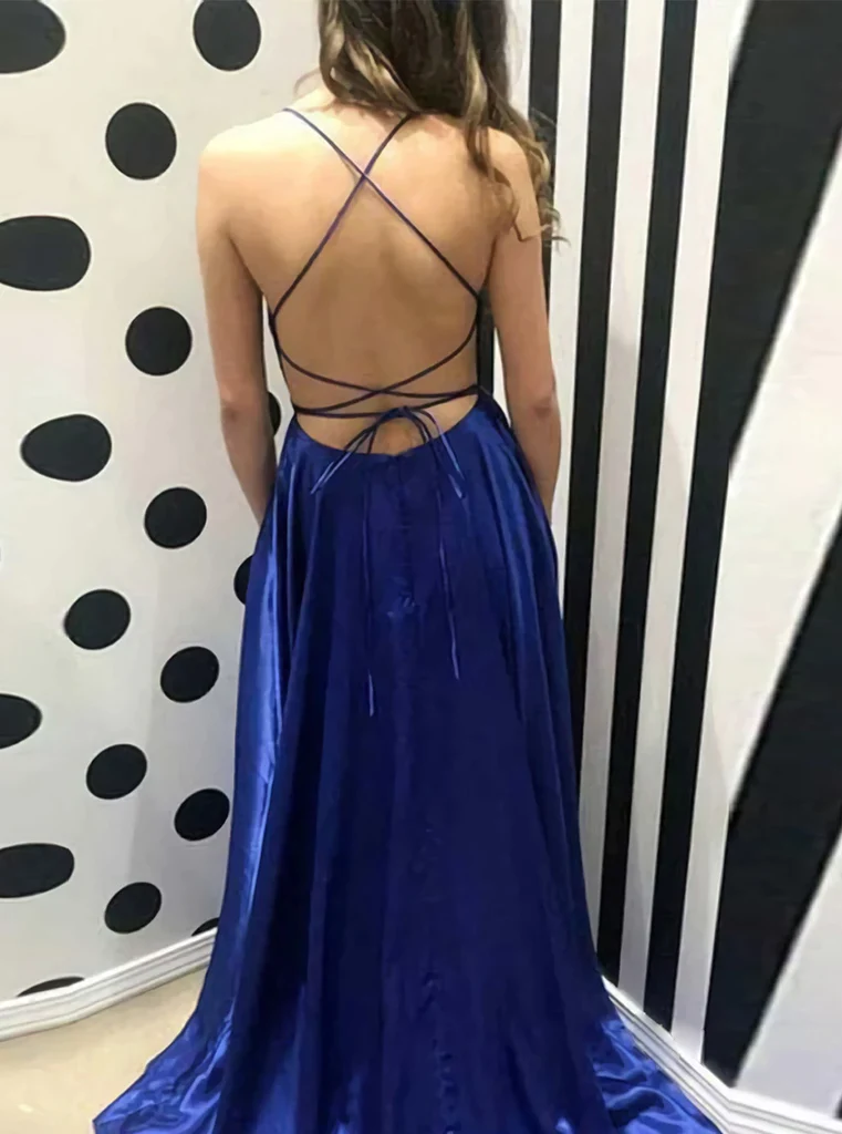 Royal Blue A-Line Prom Dress Side Split Evening Dress  gh1070