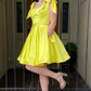 A-Line Yellow Bow-Strap Short Homecoming Dress gh1578