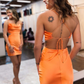 Orange Satin Cowl Neck Short Party Dress gh1275