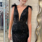 Black Plunge V Feathers Short Party Gown gh1277