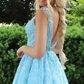 Light Blue Appliques V-Neck A-Line Short Homecoming Dress gh1327