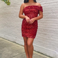 Wine Red Sequin One-Shoulder Short Homecoming Dress gh1237