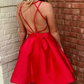 A Line V Neck Short Red Prom Dresses, Short Red Backless Formal Homecoming Dresses gh1623