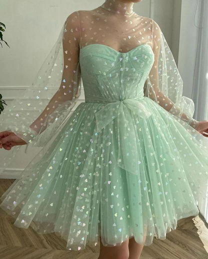 A-Line Tulle Evening Dresses, Long Sleeves Princess Gown Homecoming Dress  gh1683
