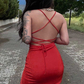 Red Cowl-Neck Lace-Up Bodycon Short Party Dress with Slit gh1310