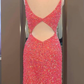 Tight Hot Pink Sequins Short Party Dress gh1217