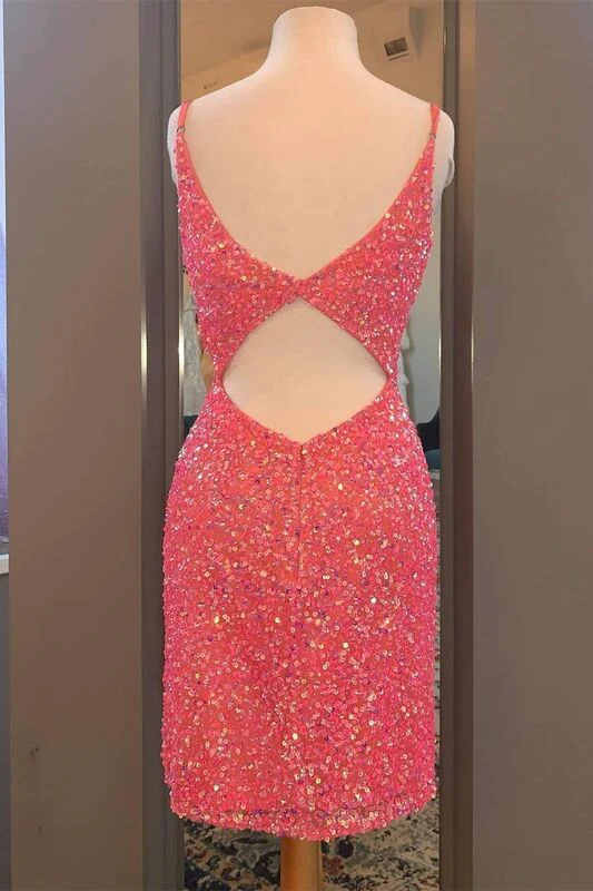 Tight Hot Pink Sequins Short Party Dress gh1217