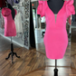 Hot Pink Plunge V Ruffled Sleeve Backless Cocktail Gown gh1268