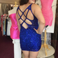 Royal Blue Sequin V-Neck Cutout Back Bodycon Short Dress  gh1256