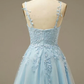 Light Blue Appliques A-line Short Homecoming Dress gh1194
