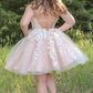 A-Line Ivory Appliques Lace-Up Short Homecoming Gown  gh1286