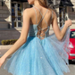 Blue A-line Beaded Spaghetti Straps Short Homecoming Dress  gh1531