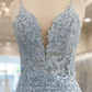 Light Blue Appliques Plunge V Backless Short Homecoming Dress gh1244