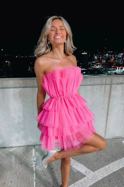 Charming A-Line Hot Pink Short Homecoming Dresses, Strapless Party Dress gh1678