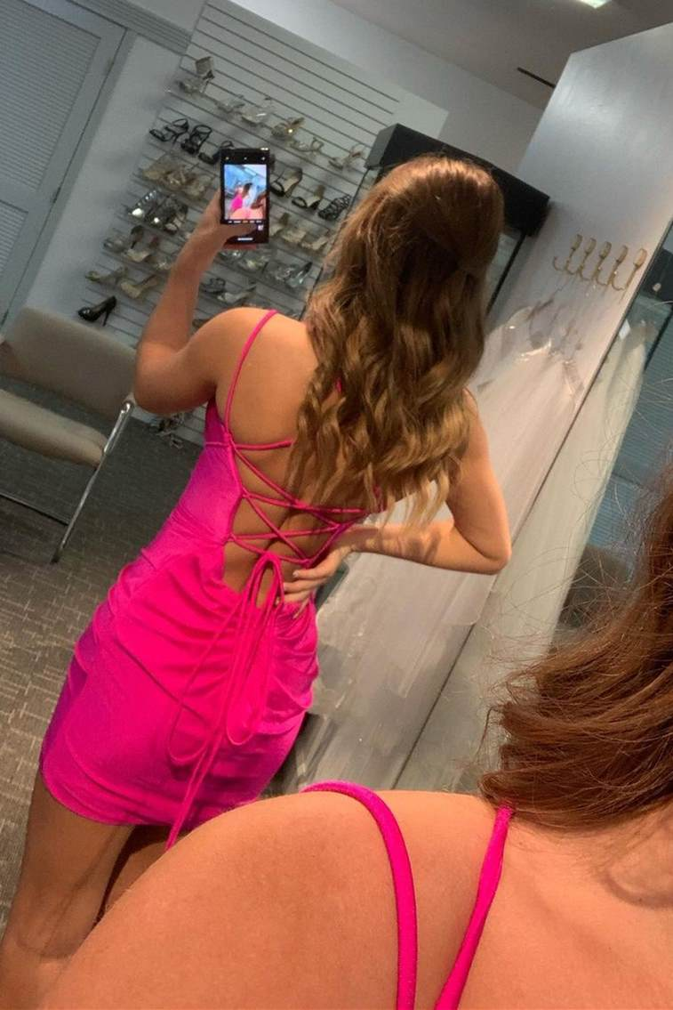 Sexy Hot Pink Plunge Bodycon Mini Dress gh1202