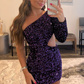 Purple Sequin One-Sleeve Cutout Short Homecoming Dress gh1273