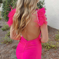 Hot Pink V-Neck Feather Strap Backless Bodycon Mini Homecoming Dress gh1453