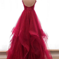 V-neck A-line Sparkly Long Prom Dresses  gh1161