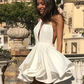 Deep V Neck White Short Homecoming Dresses Party Dresses  gh1685