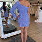 Periwinkle Sequin One Sleeve Fringe Short Homecoming Dress gh1230