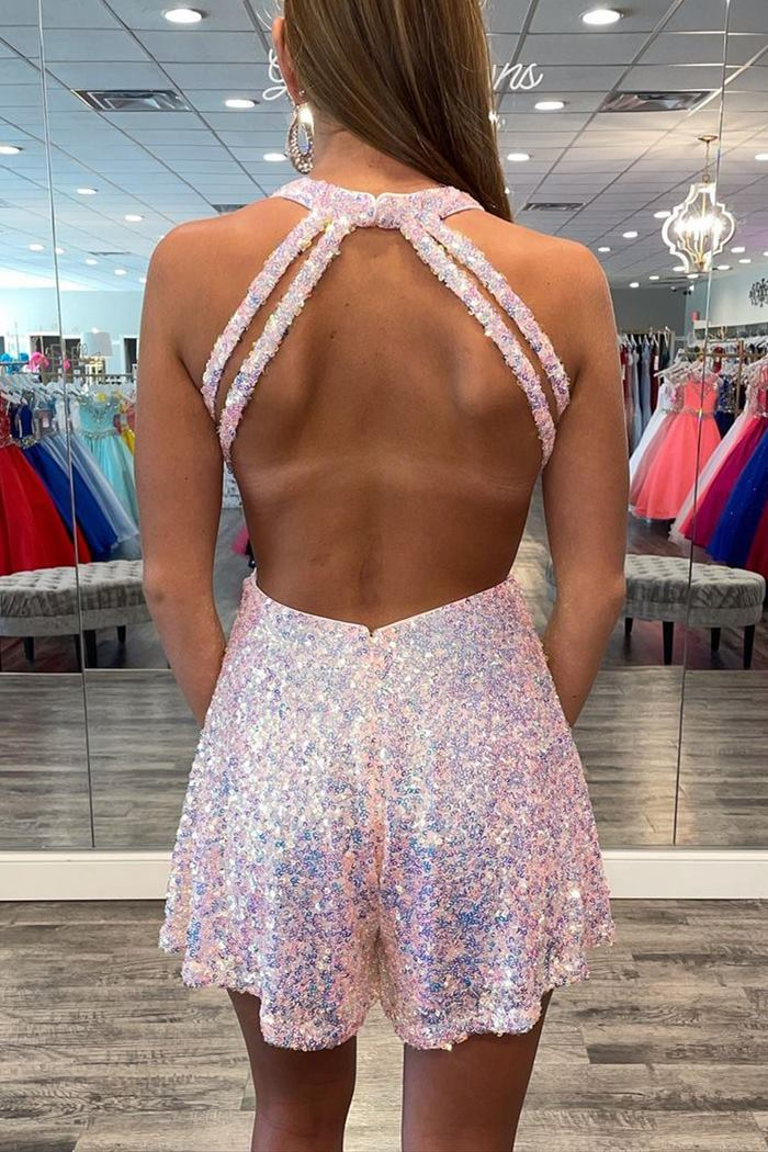 Pink Sequins Scoop Romper for Homecoming gh1214