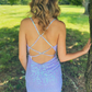 Periwinkle Sequin Lace-Up Ruched Short Homecoming Dress gh1585