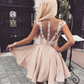 Cute pink lace short prom dress, pink homecoming dress  gh1765