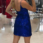 Robe courte moulante à sequins bleu roi avec bretelles gh1503