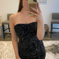 Black Sequined Strapless Mini Homecoming Dress gh1449